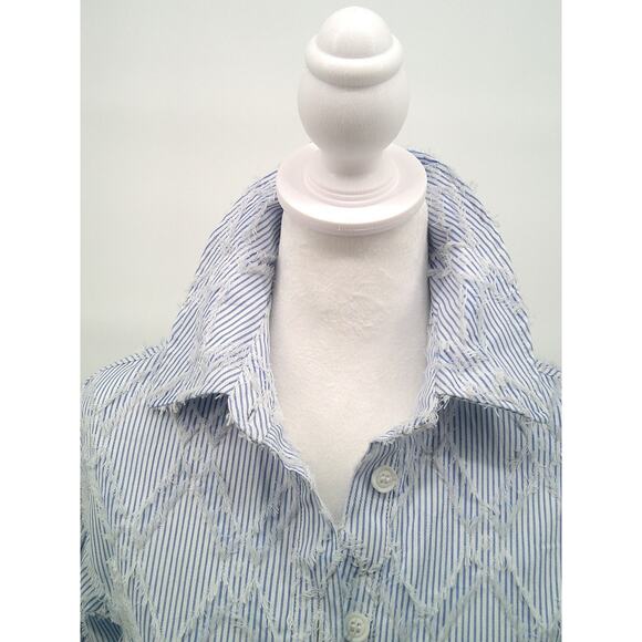 Avec Les Filles Blue Pinstriped Dimond Detail Over Stitch Boho Shirt Dress Small - Picture 2 of 11